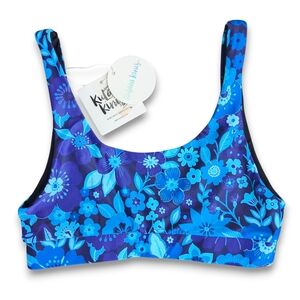 Kulani Kinis Belle Long Crop Floral Bralette Bikini Top Small NWT